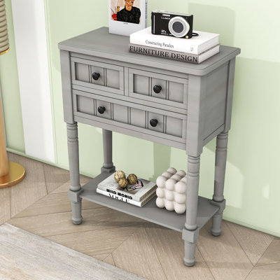 Draga Retro Narrow Console Table with Storage Drawers and Shelf for Living Room