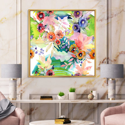 «Vibrant Wild Spring Leaves and Wildflowers II», peinture sur toile