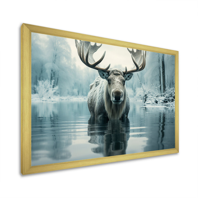 «Blue Blue Moose», impression sur toile encadrée, H 34 po x l 44 po x P 1,5 po, Cadre doré simple