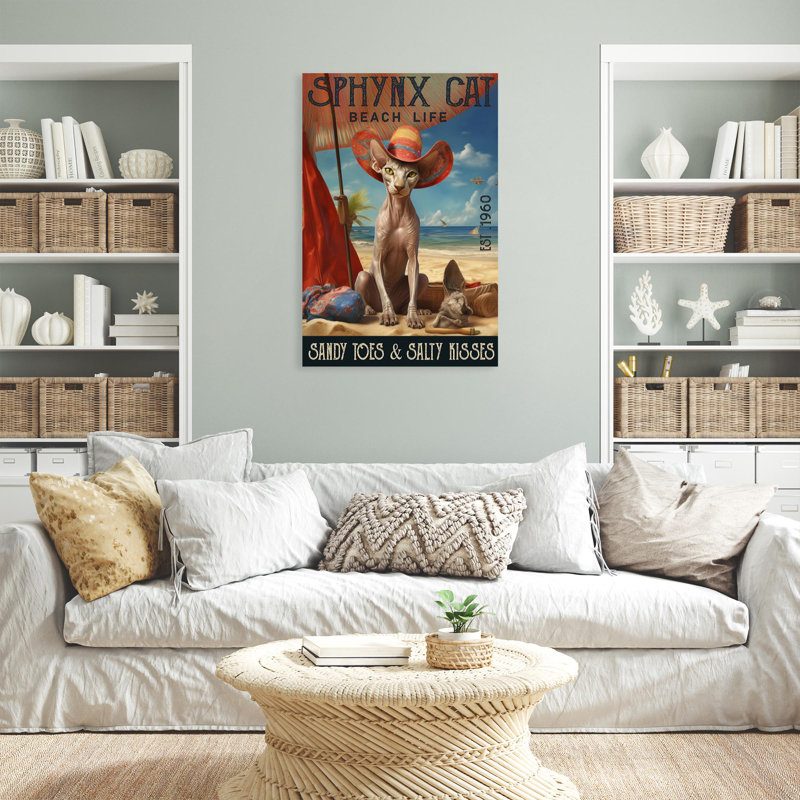«Sphynx Cat Beach Life On», impression sur toile, H 20 po x l 16 po x P 1,25 po