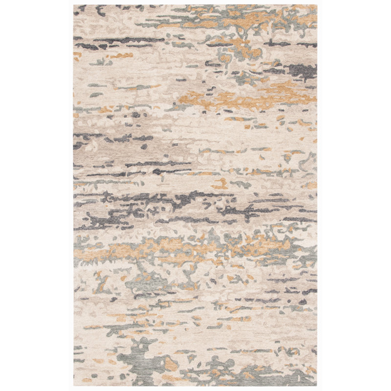 Tapis beige / gris en laine / coton touffeté à la main Soho, Rectangle de 5 pi x 8 pi