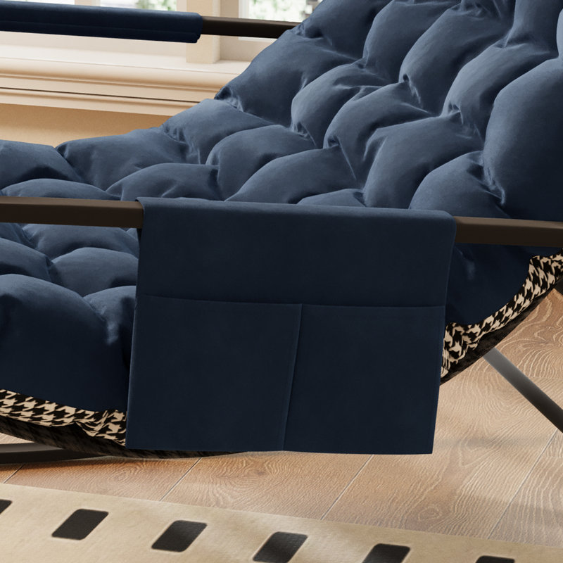 Chaise berçante large en métal avec coussin amovible, Bleu