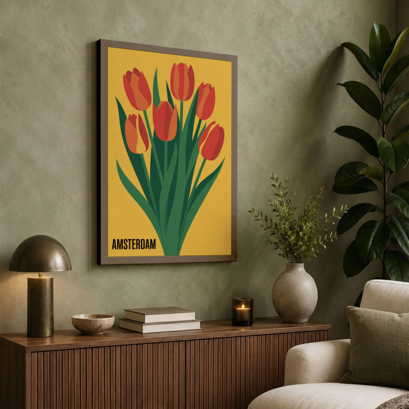 Amsterdam Tulips Botanical 1 Piece Wrapped Canvas Wall Art, 36x24 - 91.4 x 61.0 cm, Cream Border