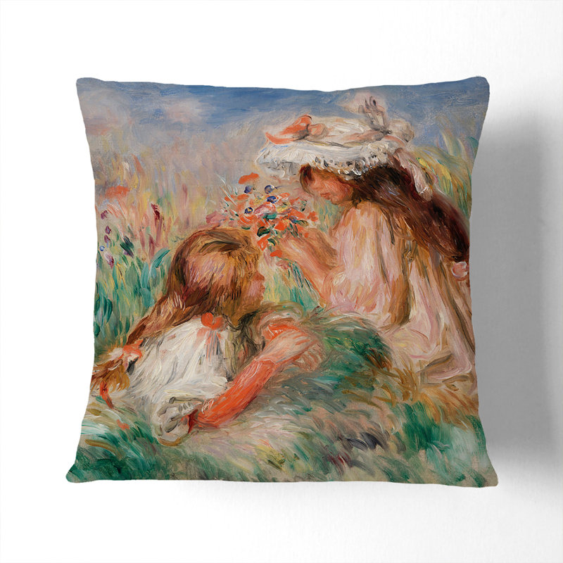 Girls In The Grass Square Throw Cushion, White, 55cm H x 55cm W x 20cm D