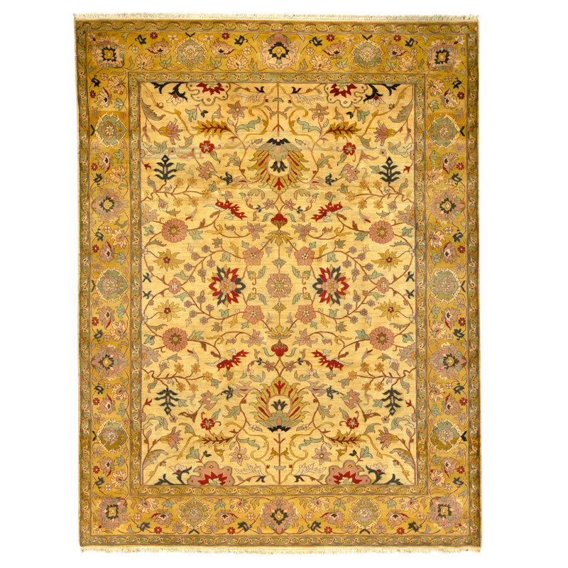 Tapis crème et doré de haute qualité noué à la main