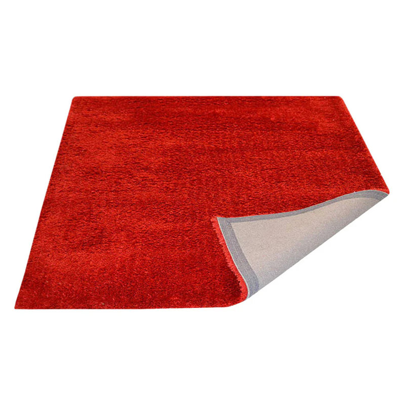 TAPIS EN POLYESTER TENUE À LA MAIN Henricks - Carré | Rouge | Conception solide | Tapis de salon, chambre à coucher