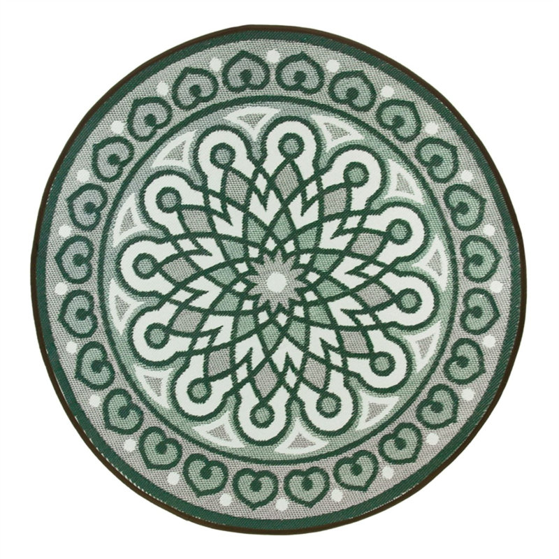 Tapis décoratif d’intérieur/extérieur vert crocheté à la main oriental, Rond 6 pi