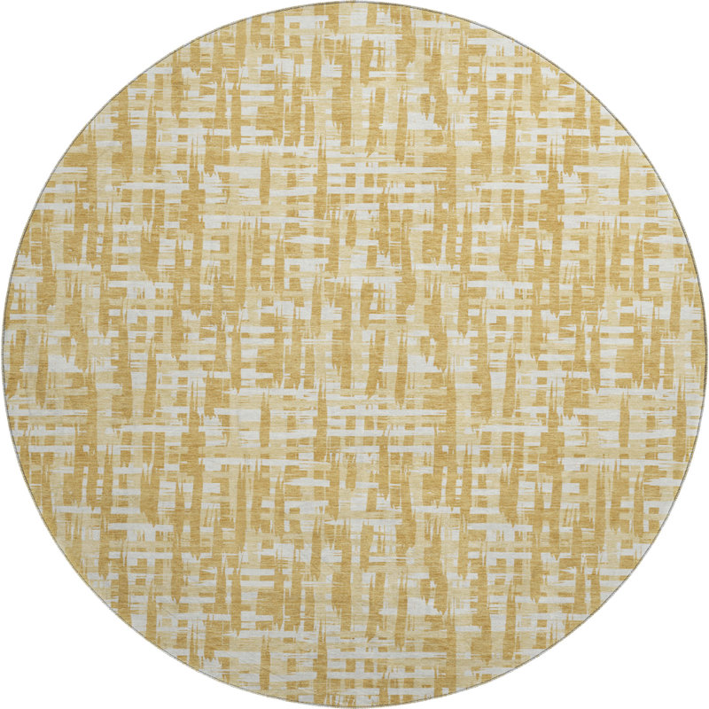 Premium Machine Washable Crumley AMF1059 Lines Rug_AMF1059GO, Round 8'