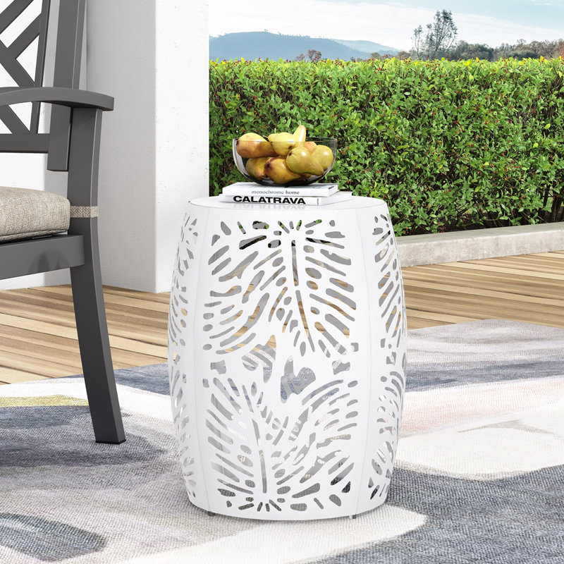 Table d'appoint de patio en métal au design élégant, Blanc