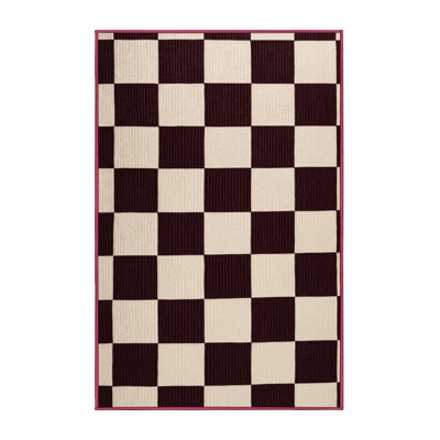 Machine Washable Checkered Red Area Rug