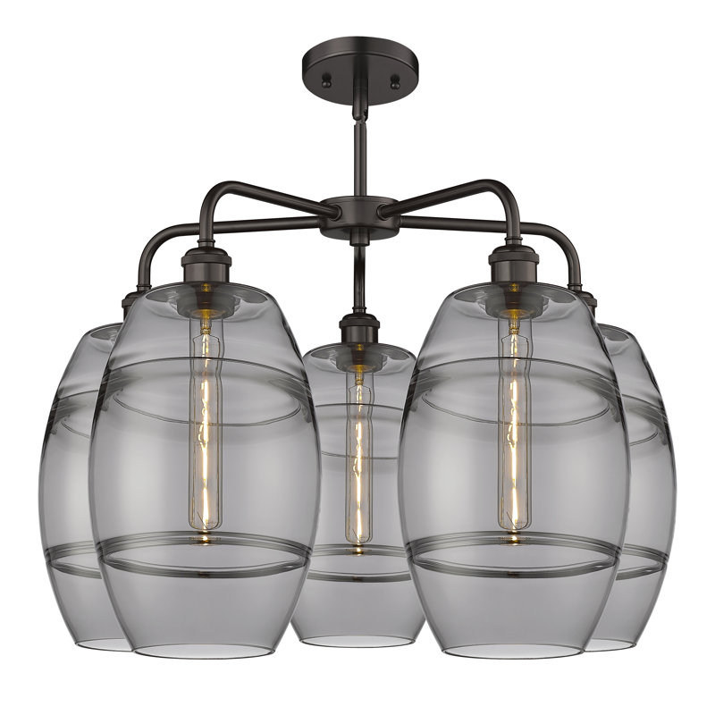 Lustre rond / ovale à abat-jour 5 lumières, Gris fumée clair, H 15,38 po x l 26 po x P 26 po, Bronze huilé