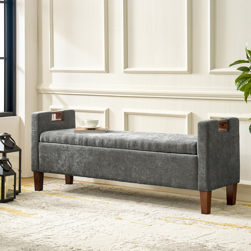 Banc de rangement en bois massif Dezaria, Gris