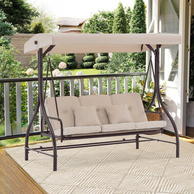 3-Seat Outdoor Patio Swing Chair with Adjustable Canopy and Steel Frame