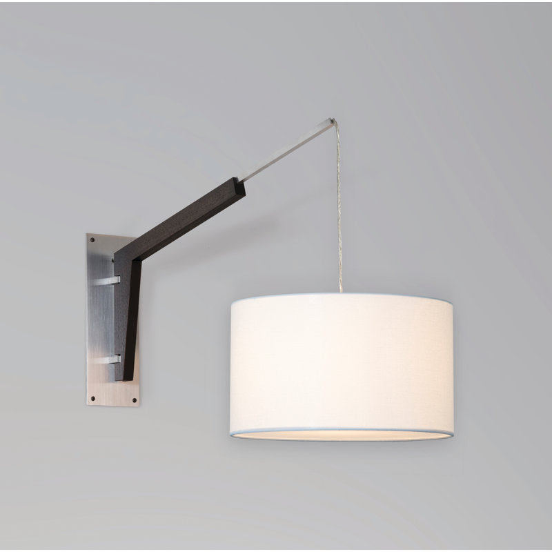 Talea Solid Wood Swing Arm Sconce, Brushed Aluminum/Dark Stained Walnut, White
