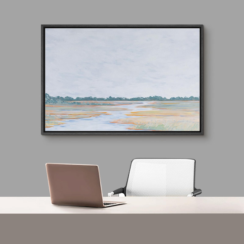 Rustic Countryside Country Fields River on, Cadre flottant noir, H 24 po x l 36 po