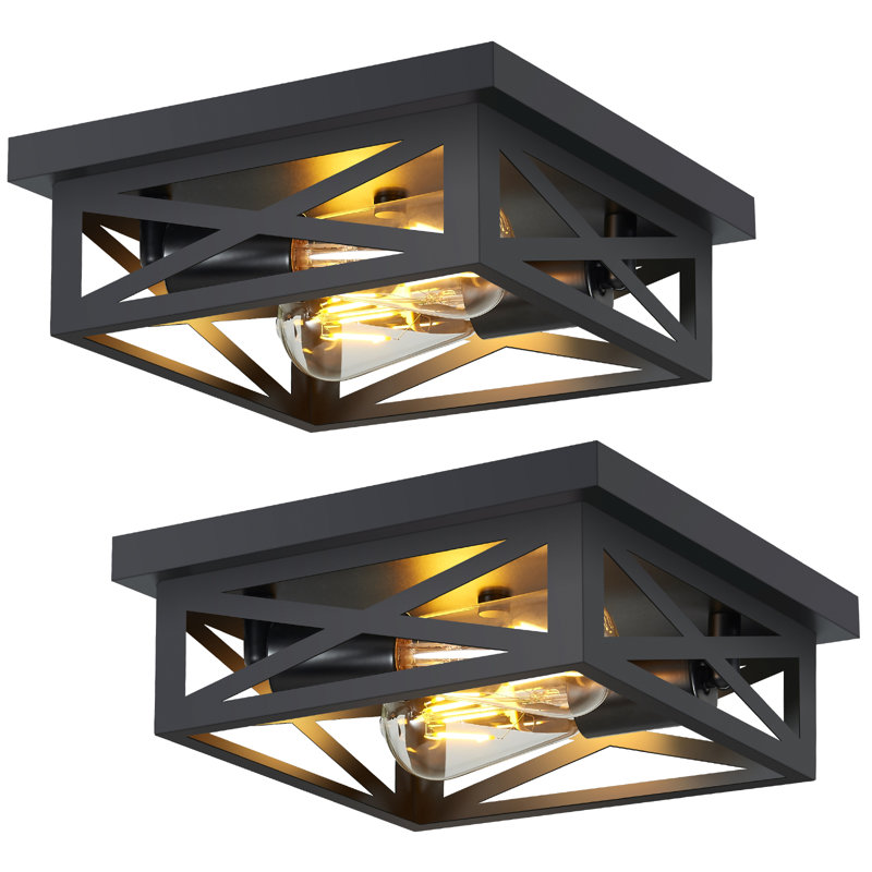 Plafonnier encastré carré 2 lumières noir mat 2 lumières, Noir mat, 9.84" W x 9.84" D
