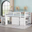 Lit mezzanine double bas avec cabinet, tablettes et bureau portatif à roulettes, lit multifonctionnel-611202892