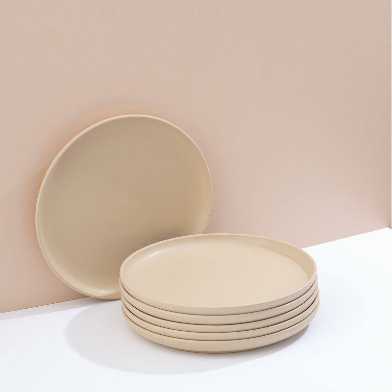 Matte Beige Ceramic Dinner Plates Set of 6