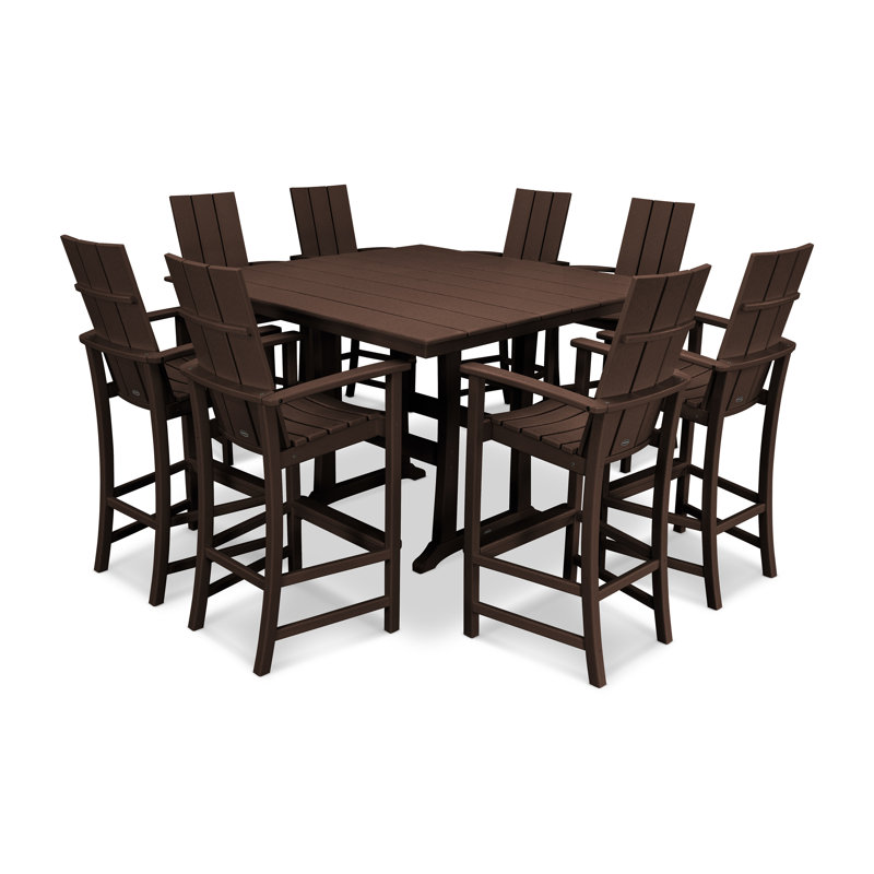Ensemble de bar tréteaux campagnard 9 pièces POLYWOOD Modern Adirondack, Acajou