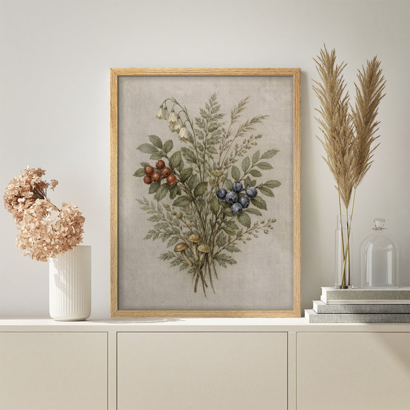Berry and Foliage Botanical Framed Wall Art Prints - Natural Herb Design for Kitchen Dining Room, H 10 po x l 8 po, Natural