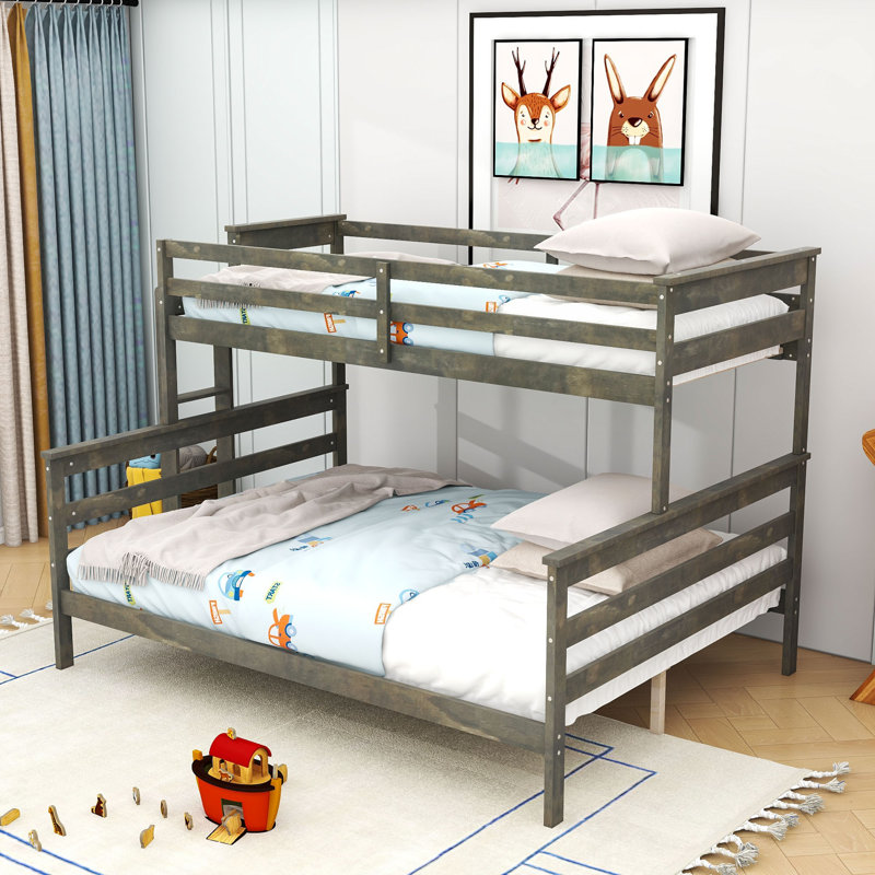 Lit superposé en bois pour enfants Alkiviadis, Simple TG sur grand, gris