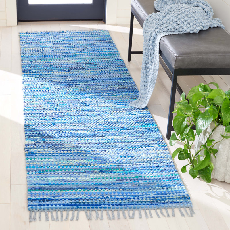 Ashbourne Flat Weave Recycled Cotton Chindi Solid Color Rug, Runner 2'3" x 8'