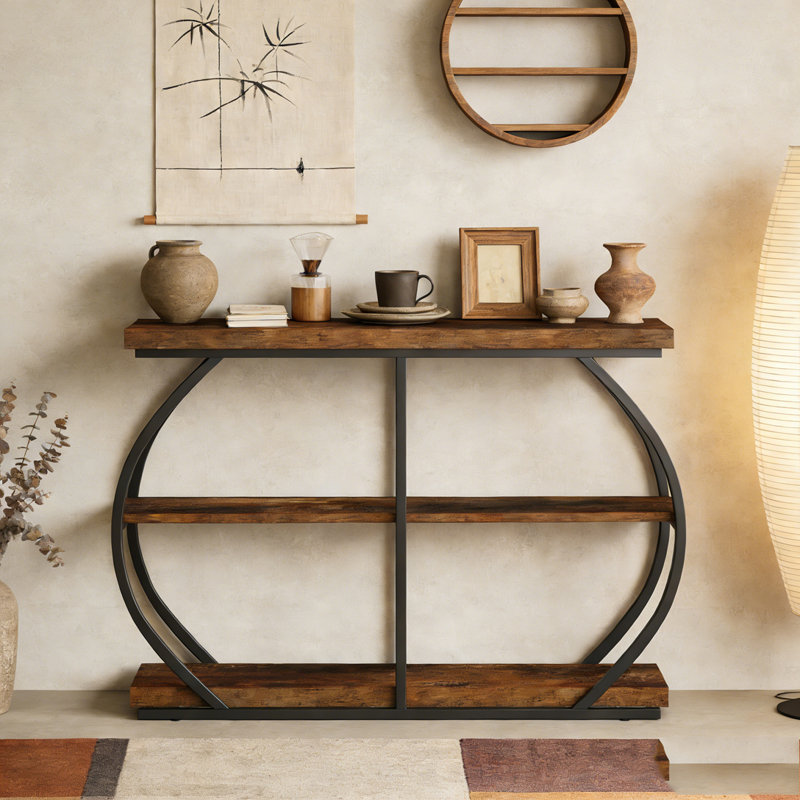 3-Tier Console Table Sofa Entryway Table with Storage Shelves