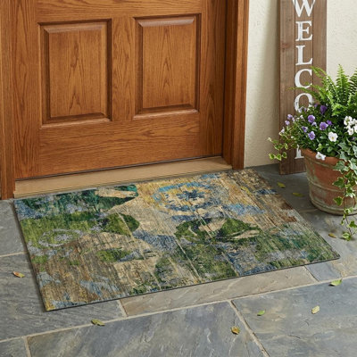 Tapis extérieur lavable antidérapant bleu et vert taupe 2 pi x 3 pi