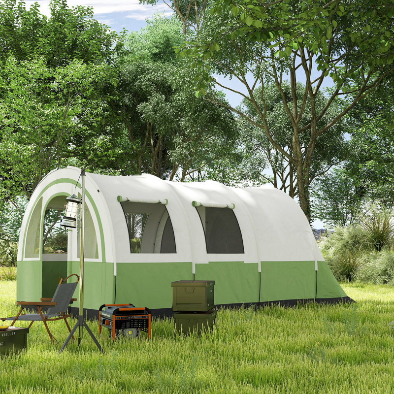 Outsunny 3 Man Camping Tent 480L x 260W x 200H cm Cream and Emerald Green