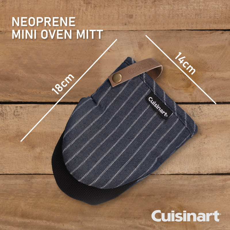 Cuisinart Mini Mitt Oven Mitts - Grey Oven Mitts Heat Resistant, with Non Slip Neoprene, Faux Leather Hanging Loop & Light Grey Exterior