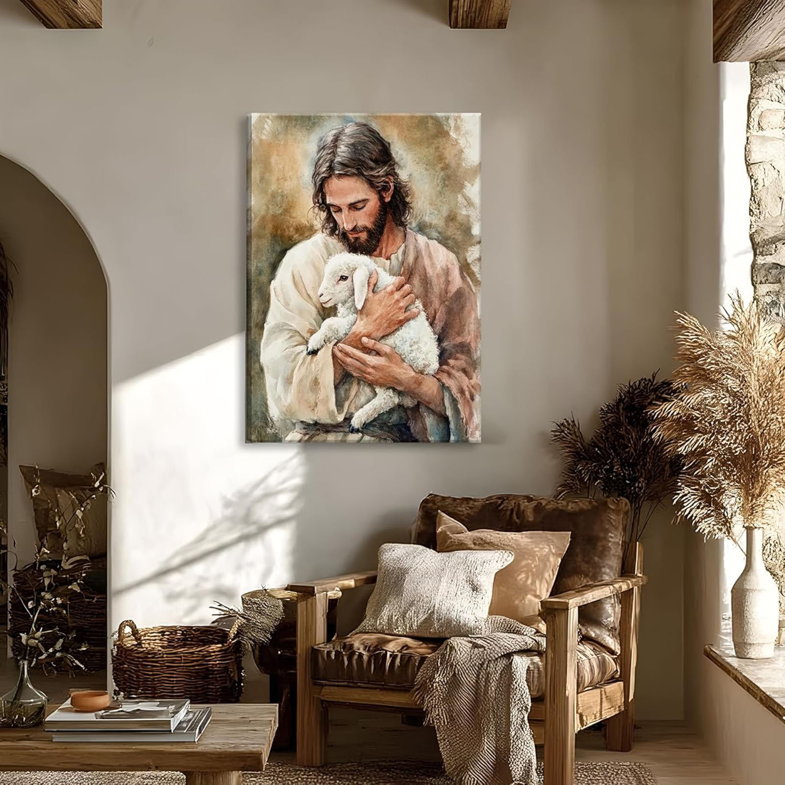 Canora Grey Jesus And Lamb Canvas Wall Art Christian Wall Decor Jesus ...