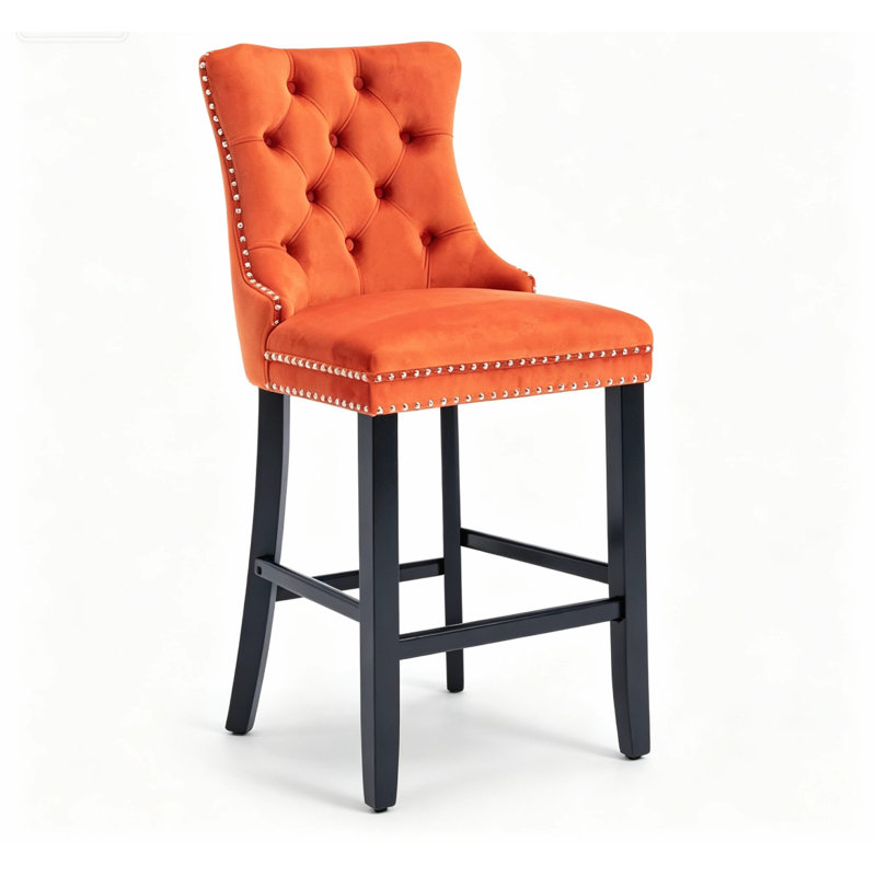 Ensemble de tabourets de bar rembourrés Modern Velvet, Orange, Noir