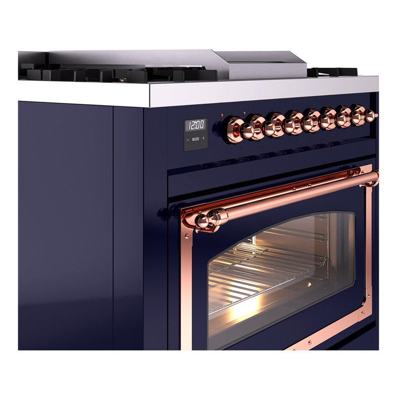 ILVE Nostalgie II Noblesse 36 in Dual Fuel Range, Midnight Blue/Copper, Natural Gas