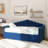 Upholstered Twin Size Daybed With Adjustable Height Pop Up Trundle Twin Bed And USB & Type-C Charging Port, Day Bed Frame With 2 Side Pockets, No Box-Spring Needed, Blue-293088821