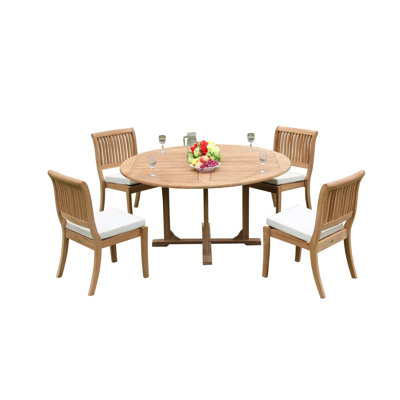Masten 4 - Person Teak Wood Patio Dining Set with Round Table