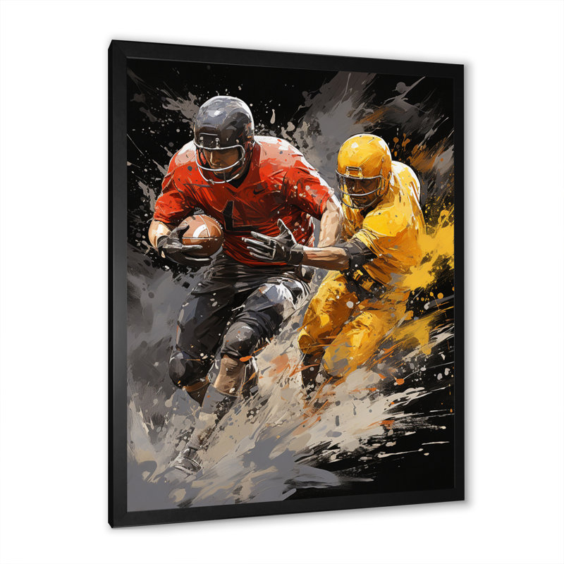 «Yellow Football Dynamic Plays I» - décoration murale sport, Cadre photo noir, H 20 po x l 12 po x P 1 po