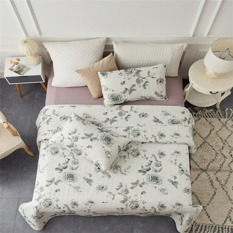 Ensemble de courtepointe réversible en microfibre 3 pièces QSM04210203, Courtepointe grand + 2 taies d'oreiller