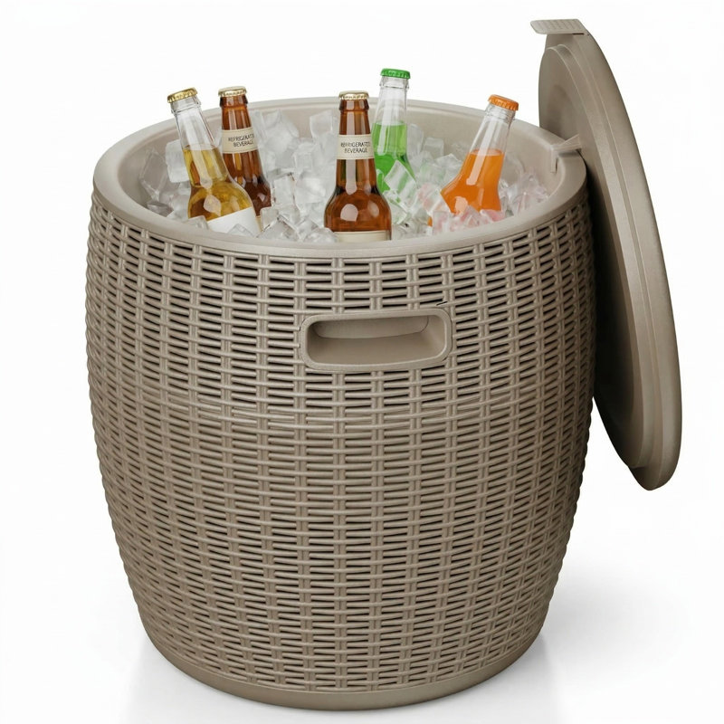 Seau à glace en rotin 36L avec bouchon de vidange, Brun