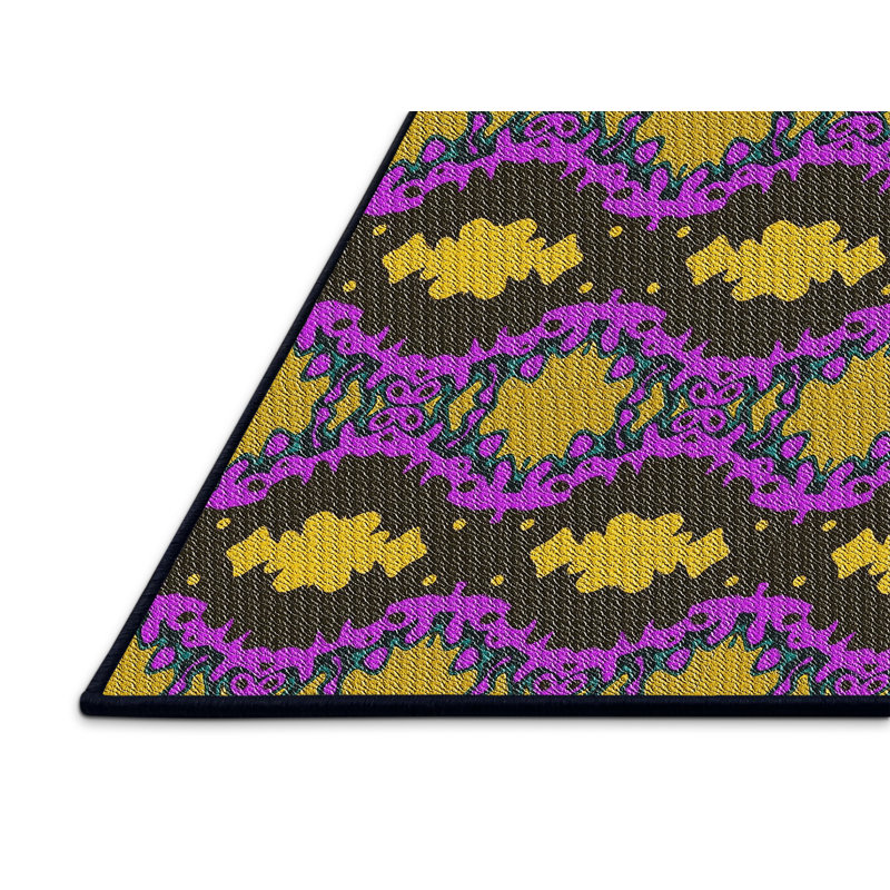 Tapis violet/jaune à motif, Rectangle 5 pi x 7 pi