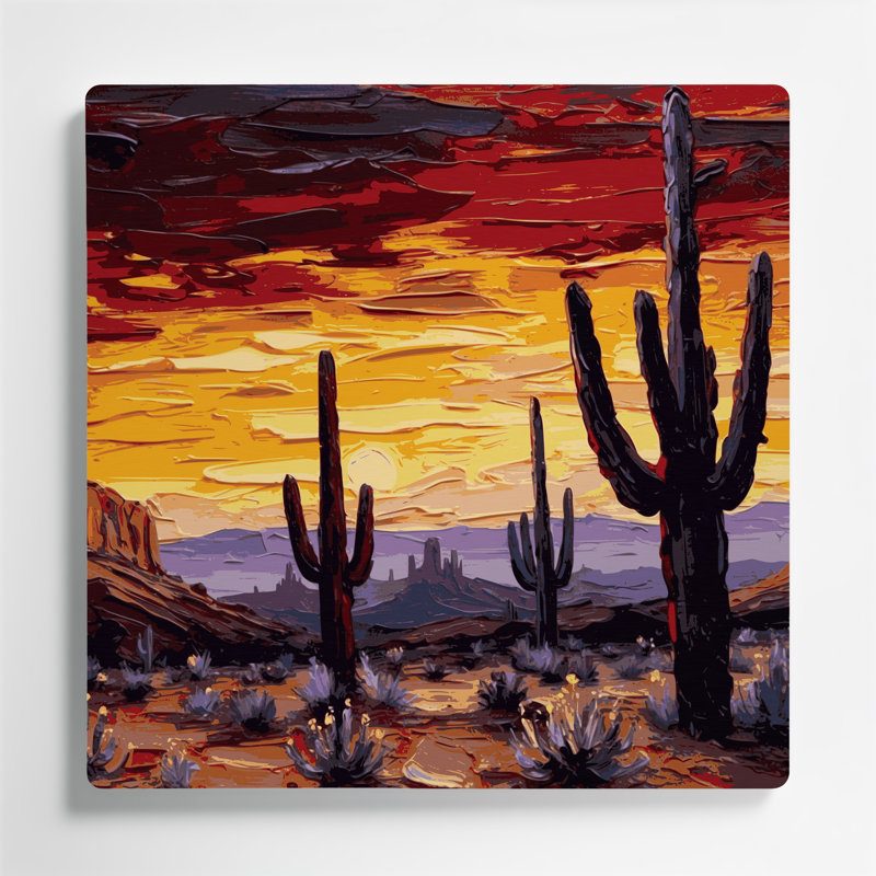 Art mural en métal brun du sud-ouest, paysages au-dessus de Saguaro 132, H 12 po x l 12 po
