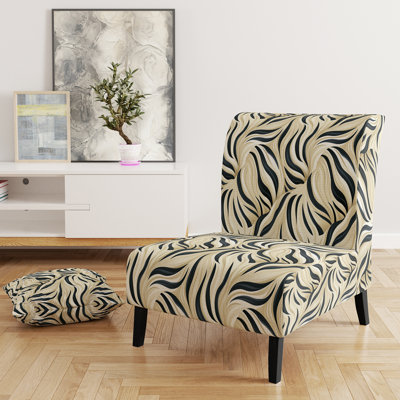 Cream And Black Zebra Harmony - Velvet Upholstered Contemporary Slipper Chair, Modern Abstract Accent Chair
