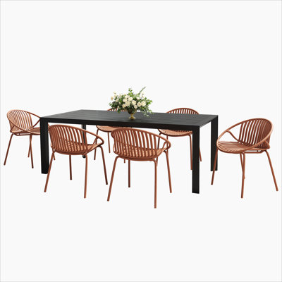 7 Pieces Outdoor Modern Metal and Polypropylene Dining Set with Stackable Chair