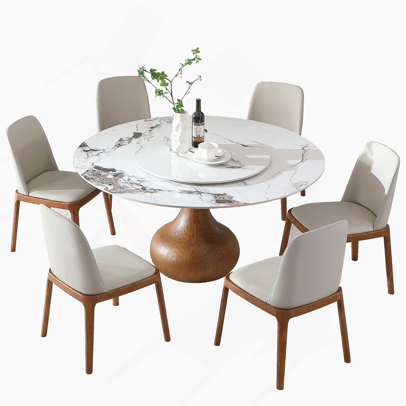 Dining Set, Round Table With 6 Chairs For Dining Room, Kitchen, 7 Pieces: Table, 6 Chairs