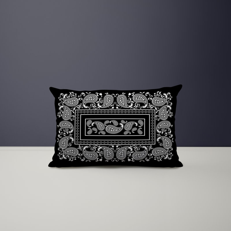Paisley Outdoor Reversible Throw Pillow, Black