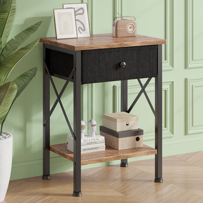 Table de chevet en tissu avec tablette ouverte, petite table de chevet pour chambre à coucher, salon ou dortoir