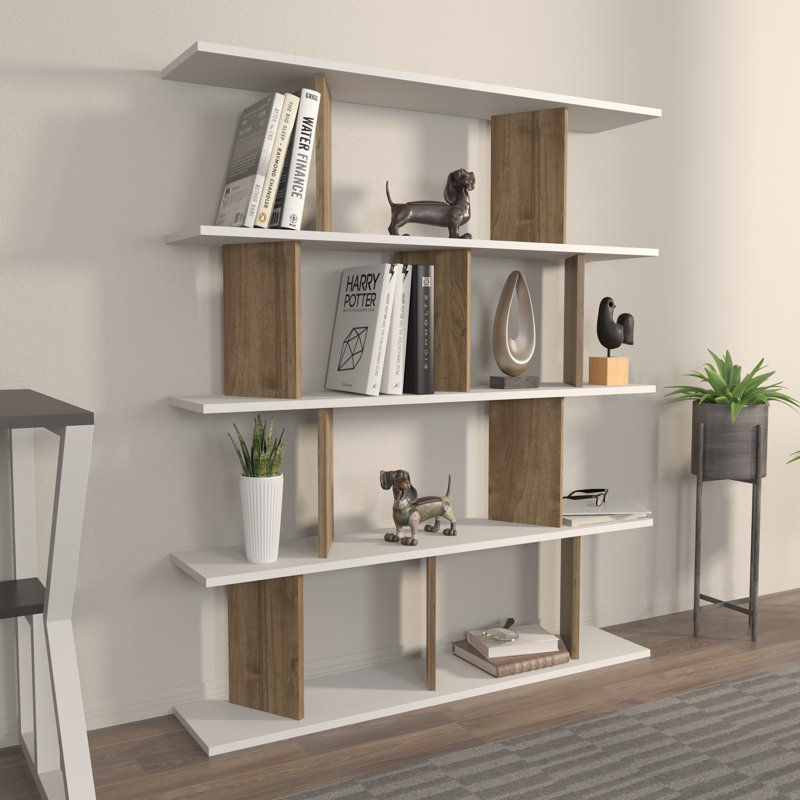 Modern Bookshelf with Walnut and White Finish, 47.2 x 55.5 x 9.7 inches | 100% Melamine Coated Particle Board, Thickness: 0.71 inches | Stylish Storage Solution for Home or Office, Durable and Elegant Design
