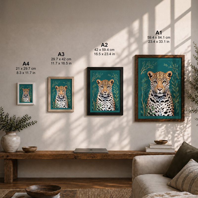 Leopard Portrait Modern - Framed Print, A2 - 59.4 x 42.0 cm, White
