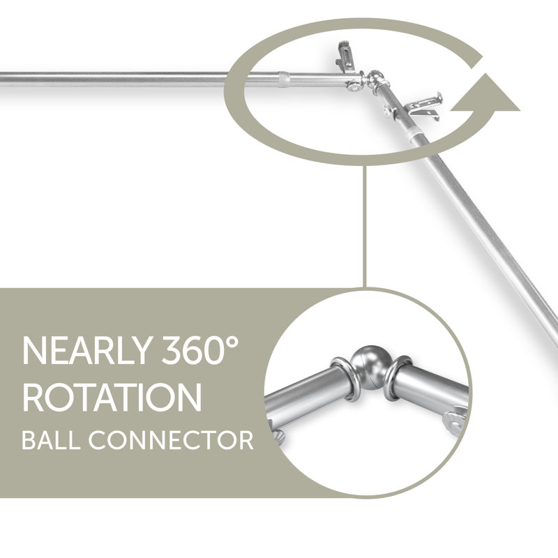 Tringle à rideaux d'angle simple Nannie, 66 po à 120 po, Nickel satiné