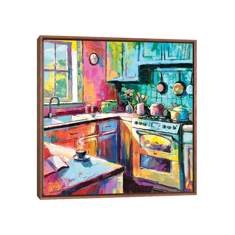 Intérieur - dimanche rôti - reproduction d'art murale - toile encadrée, 37" x 37", Framed Canvas, Brown