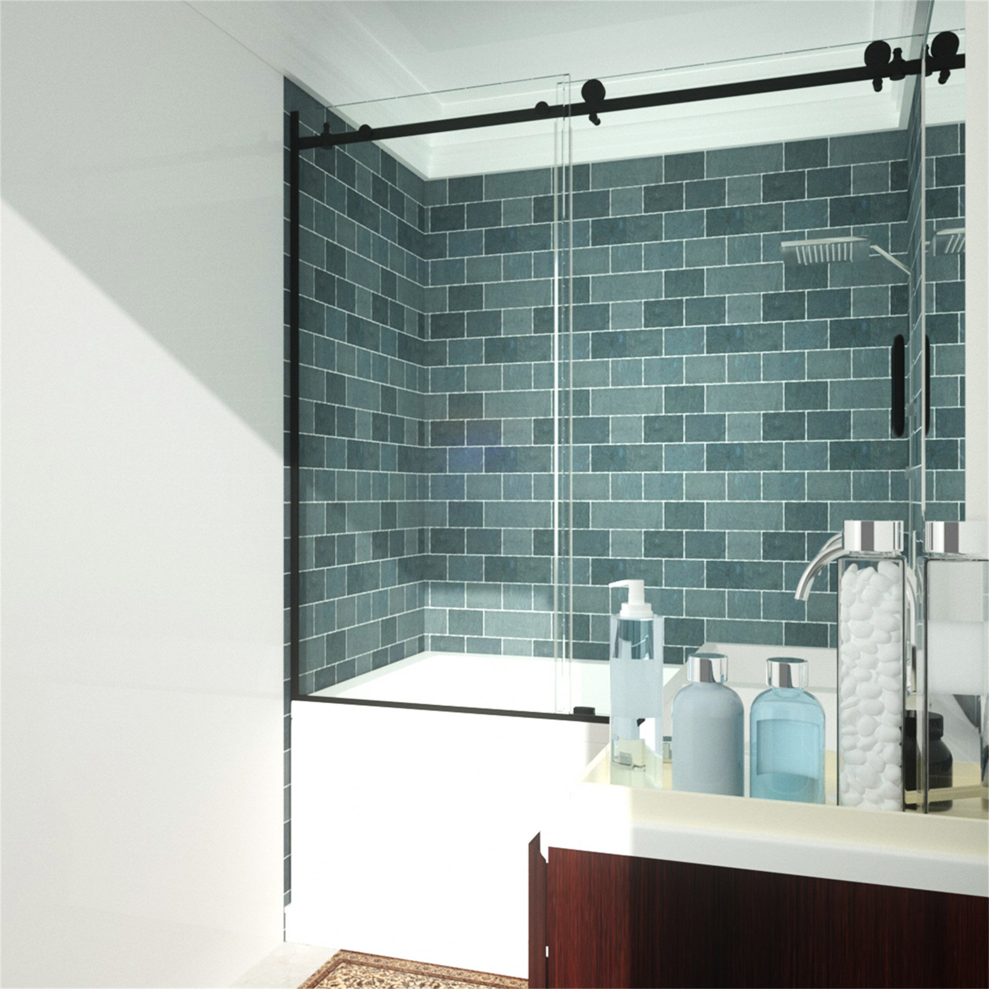 LOONGFIELD 58-60" W X 60" H Frameless Sliding Bathtub Door, Tub Shower ...